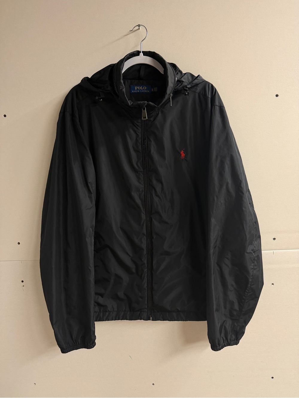Ralph Lauren Black Windbreaker with Red Pony Embroidery